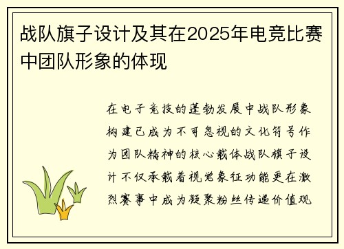 战队旗子设计及其在2025年电竞比赛中团队形象的体现